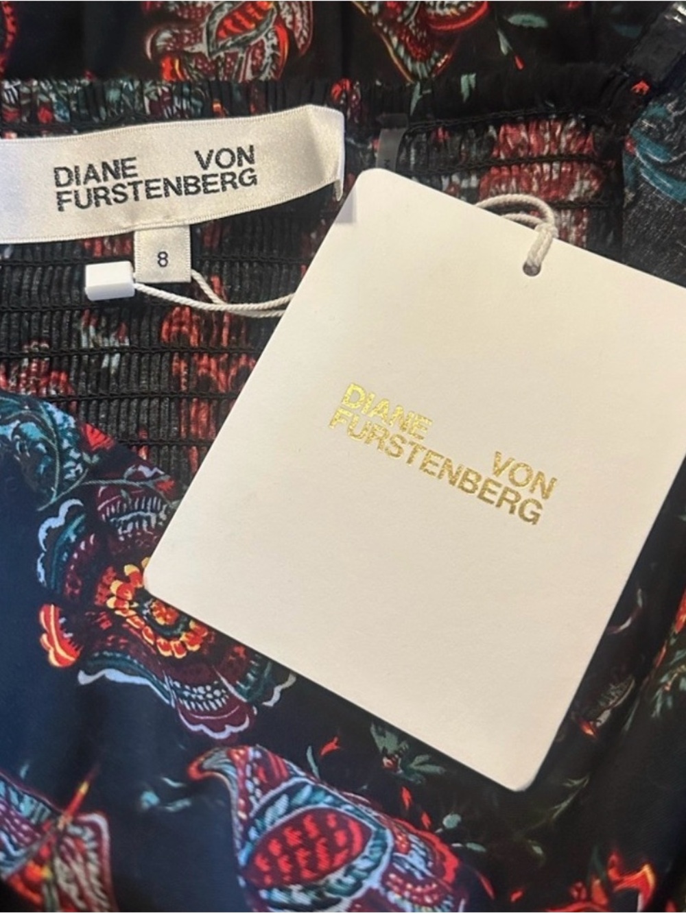 Diane Von Furstenberg Black Floral Puff-Sleeve Midi Dress - Picture 5 of 6